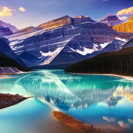 A beautiful landscape photograph of Banff mountain scenery, sunny, warm
