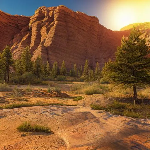 A beautiful landscape photograph of mesa mountain scenery, boiling hot, sunny, summer
