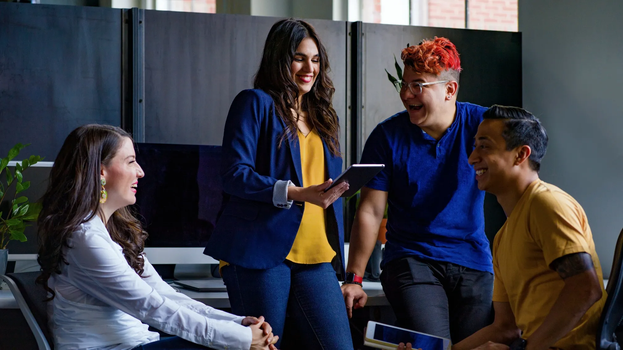 Students gathered around one another